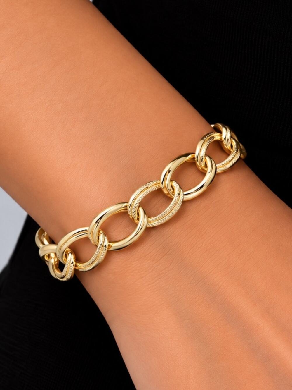 Chunky 18K Gold Plated Textured Double Link Chain Bracelet